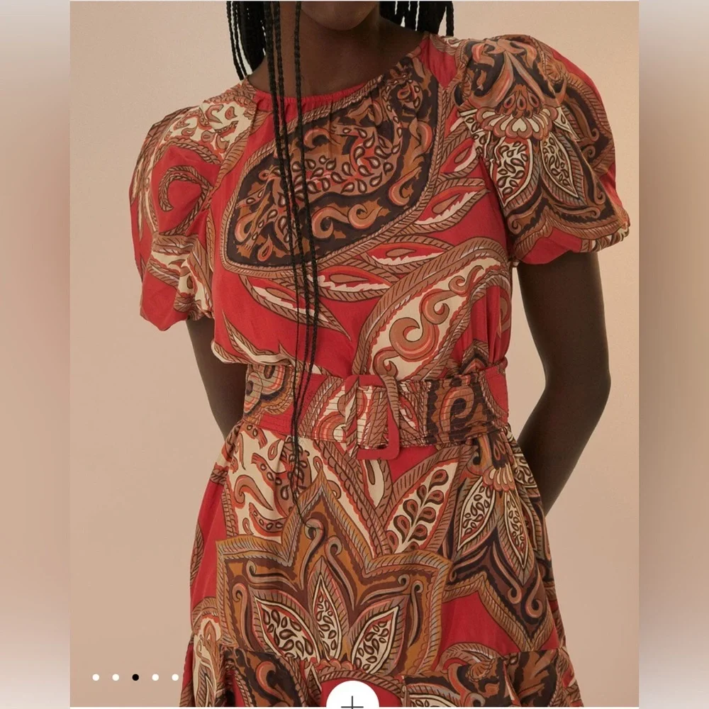 Farm Rio Leopard Paisley Burgundy Mini Dress - Picture 4 of 9